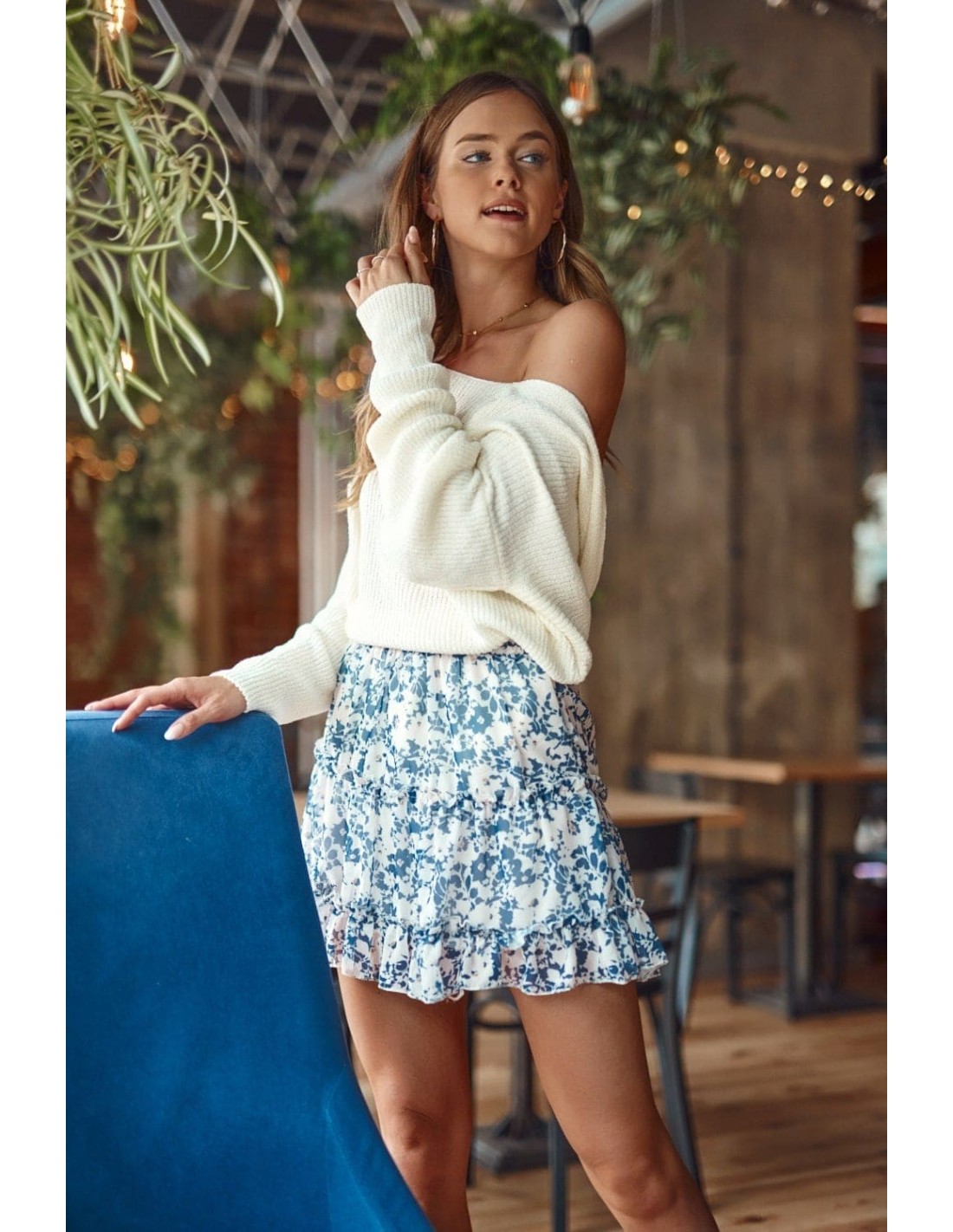 Navy blue chiffon mini skirt FG584 - Online store - Boutique